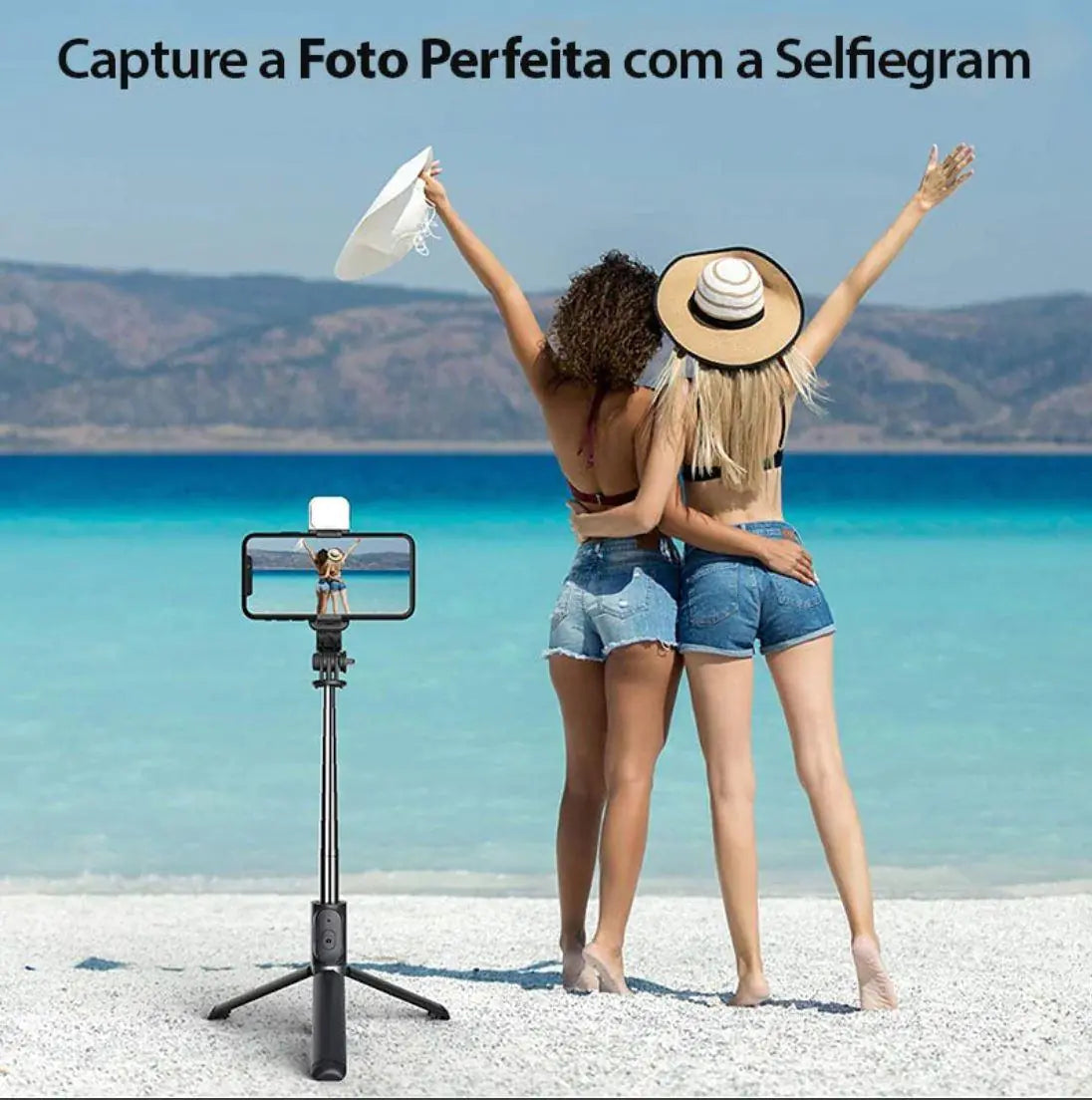 📸 4-in-1 Selfie Tripod With Integrated Light - Selfie 360 Extendable and Portable Stable Tripod Stand Holder with Detachable Wireless Remote Compatible with 4.7-6.5" iPhone, Android Phones, Black