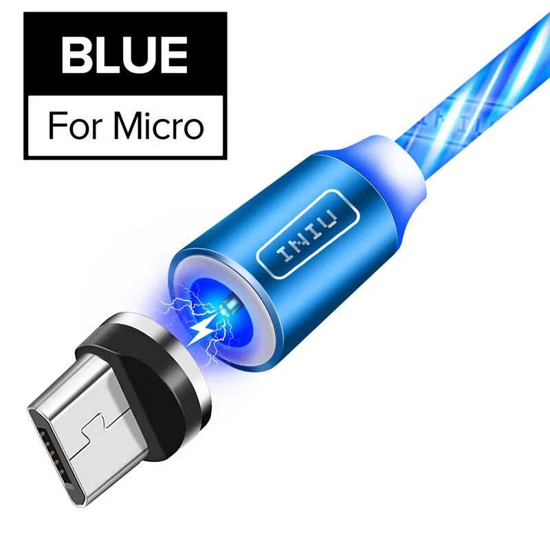 💡 Fast Flow Luminous Lighting Magnetic USB Cable Light Up Shining Charger 3.3ft Phone Charging Cord, 3 in 1 Cable Compatible with i-Products/Micro USB/Type C Fast Charging