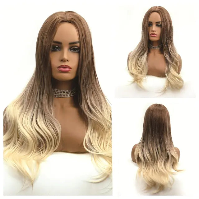 👩‍🦱 Long Natural Hair Wigs Women Synthetic Curly Middle Part Wig Natural Looking Heat Resistant Fibre for Daily Party Use