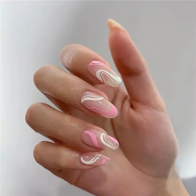 💅 Nail Patch Long Rhinestone Pink Fake Nails Finger Manicure for Women and Girls